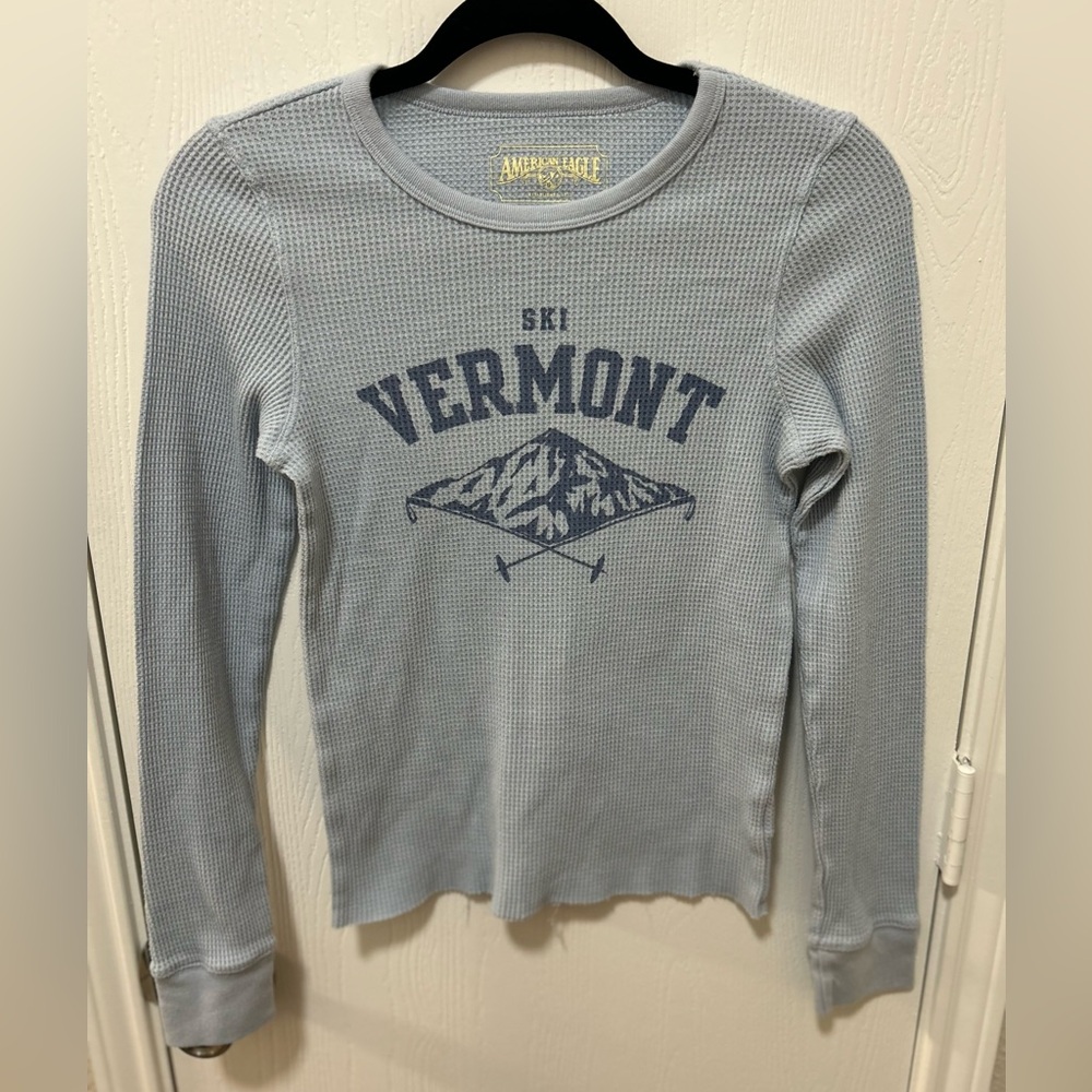 American Eagle Outfitters Ski Vermont Blue Henley Thermal Long Sleeve Size Small